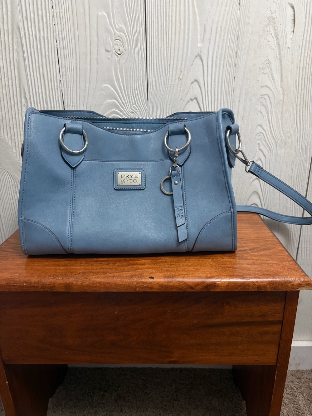 FRYE AND CO. Steel Blue Faux Leather Satchel Crossbody Bag